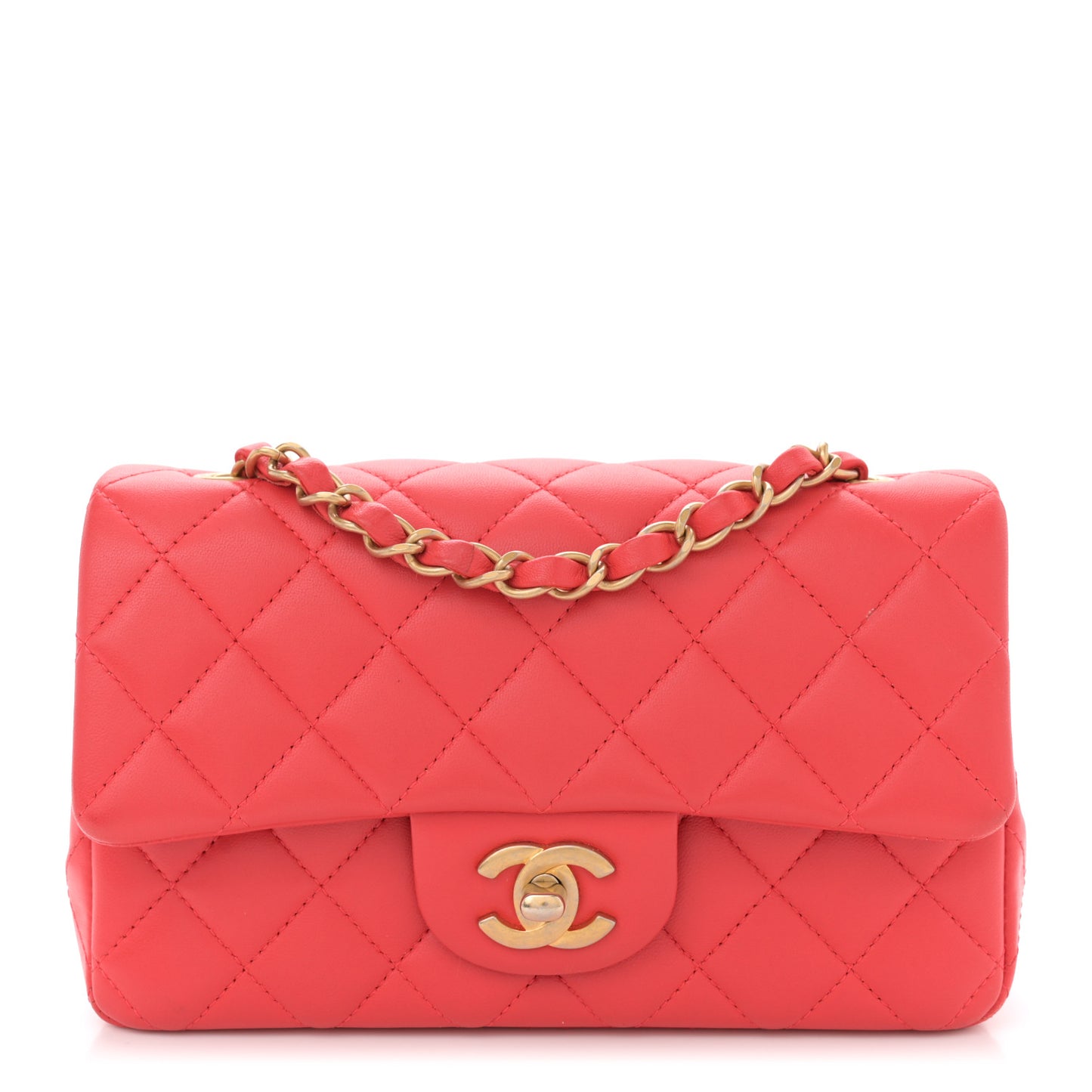 Lambskin Quilted Mini Rectangular Flap Red