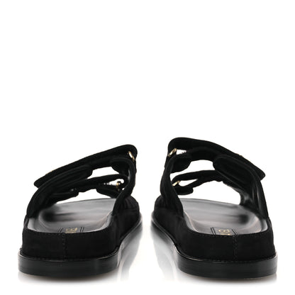 Chanel Suede Kidskin Quilted Velcro Dad Chain CC Slide Sandals 40 Black 6 of 11