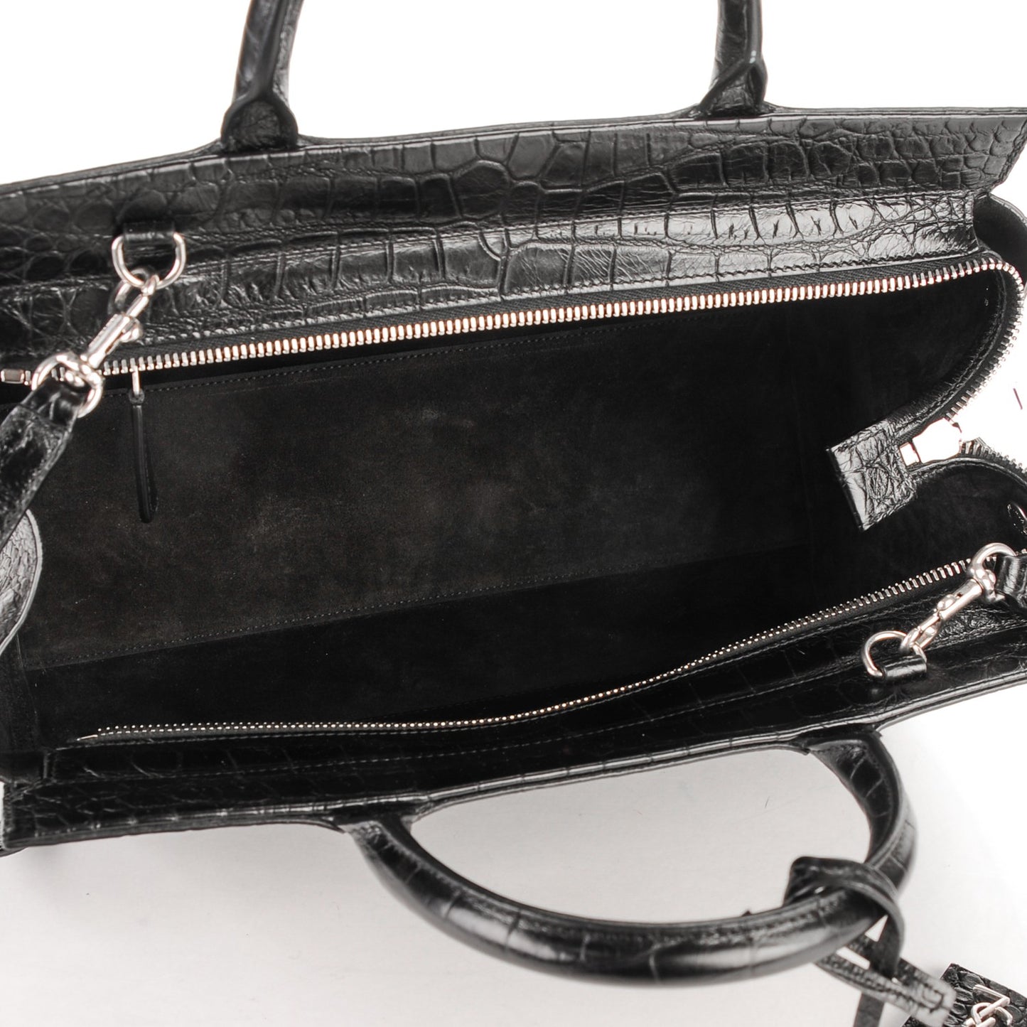 Calfskin Crocodile Embossed Small Cabas Rive Gauche Black