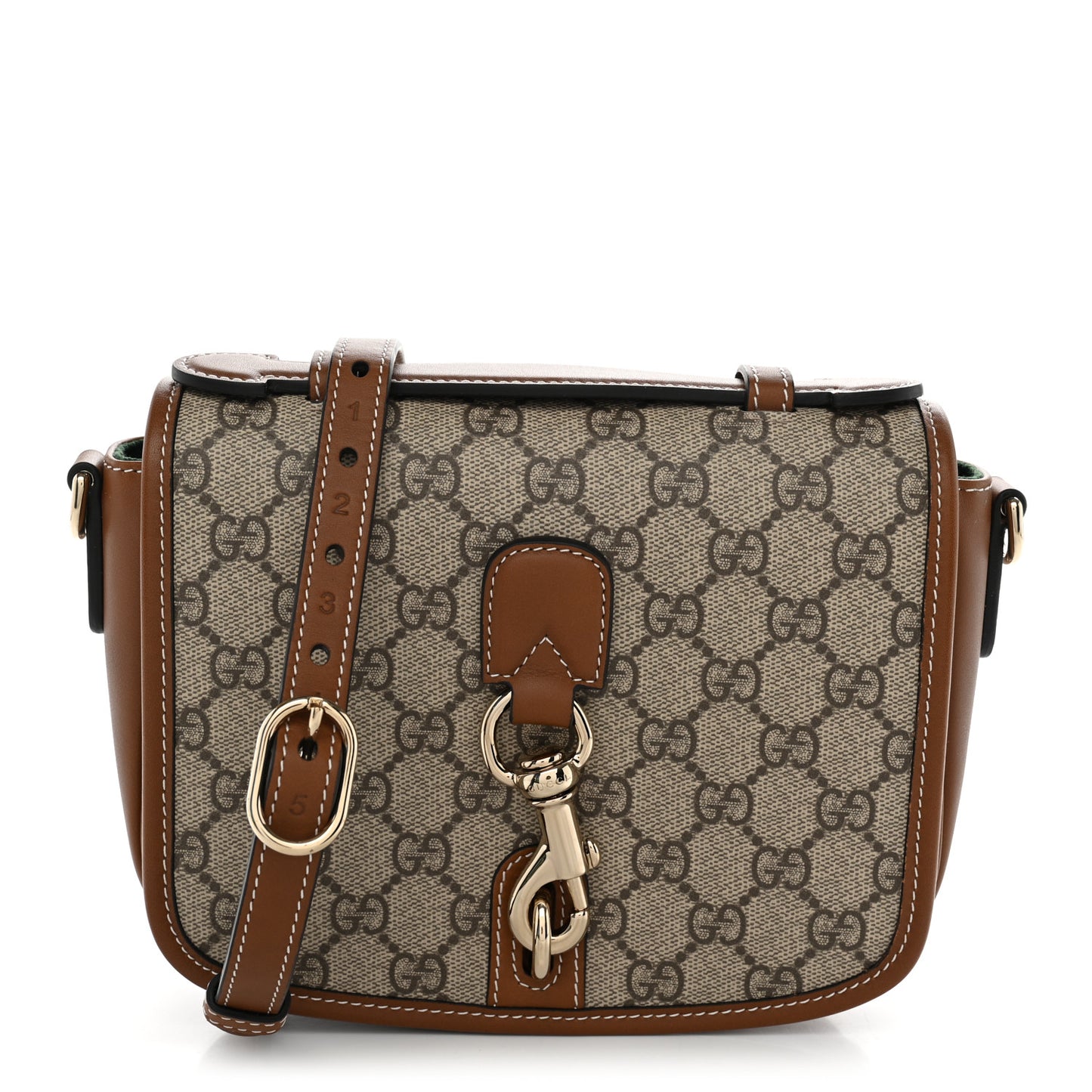 GG Supreme Monogram Textured Calfskin Emblem Mini Shoulder Bag Beige Dark Brown