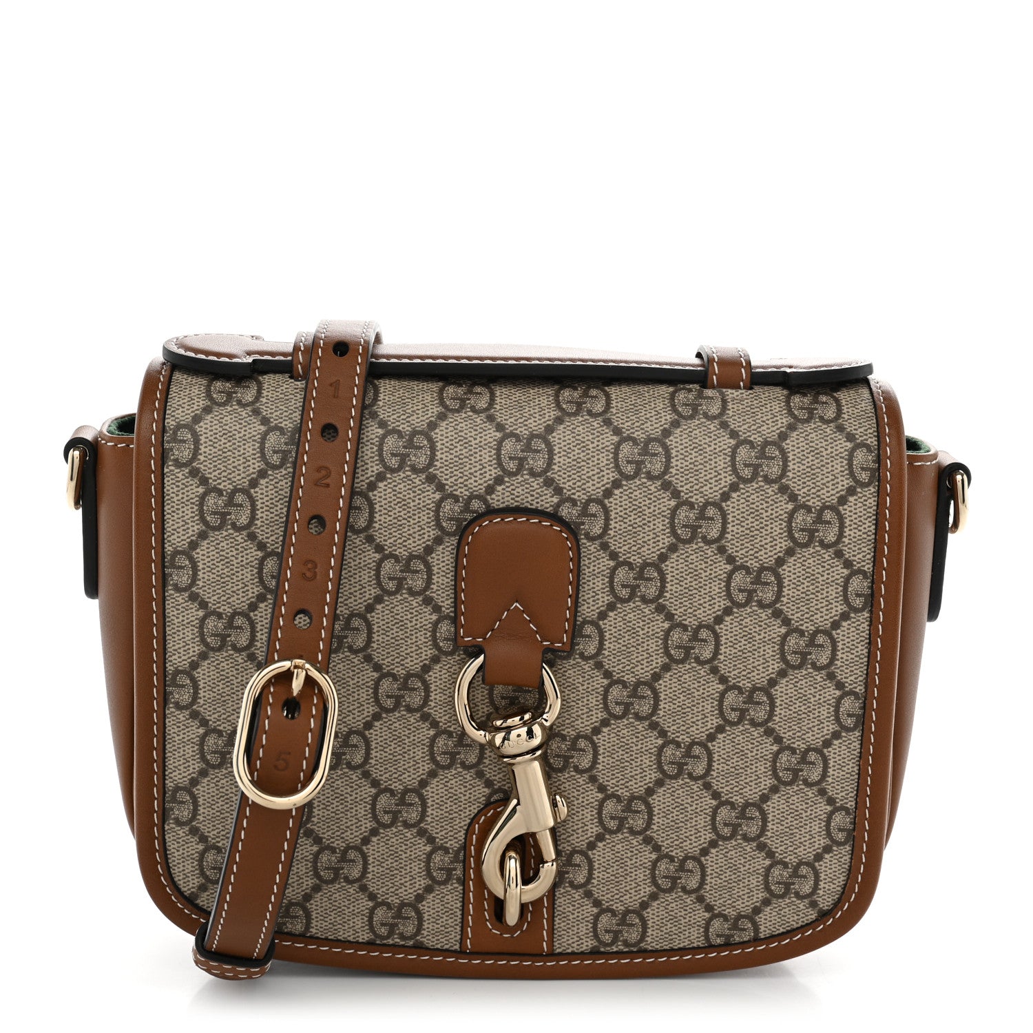 Gucci GG Supreme Monogram Textured Calfskin Emblem Mini Shoulder Bag Beige Dark Brown 1 of 11