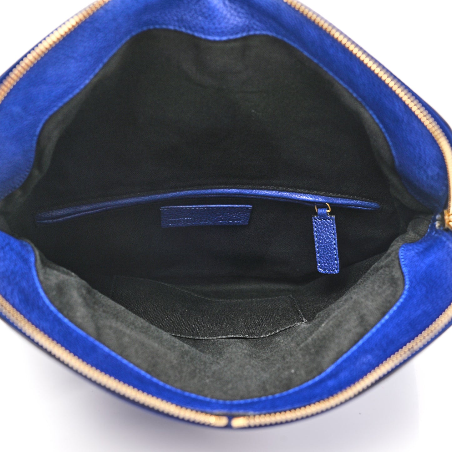 Grainy Calfskin Padlock Skull Clutch Blue
