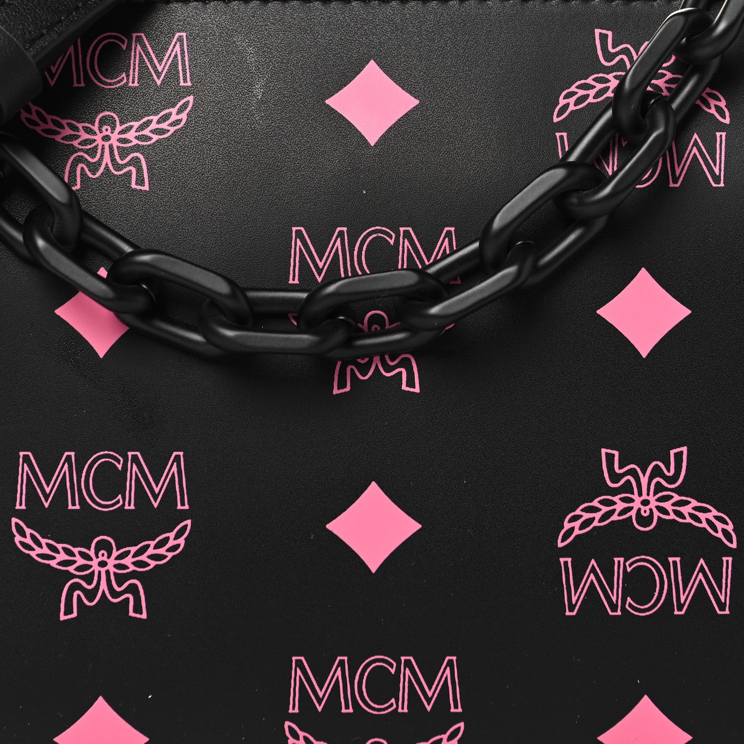 MCM Calfskin Color Splash Pouch on Chain Black Pink 7 of 9