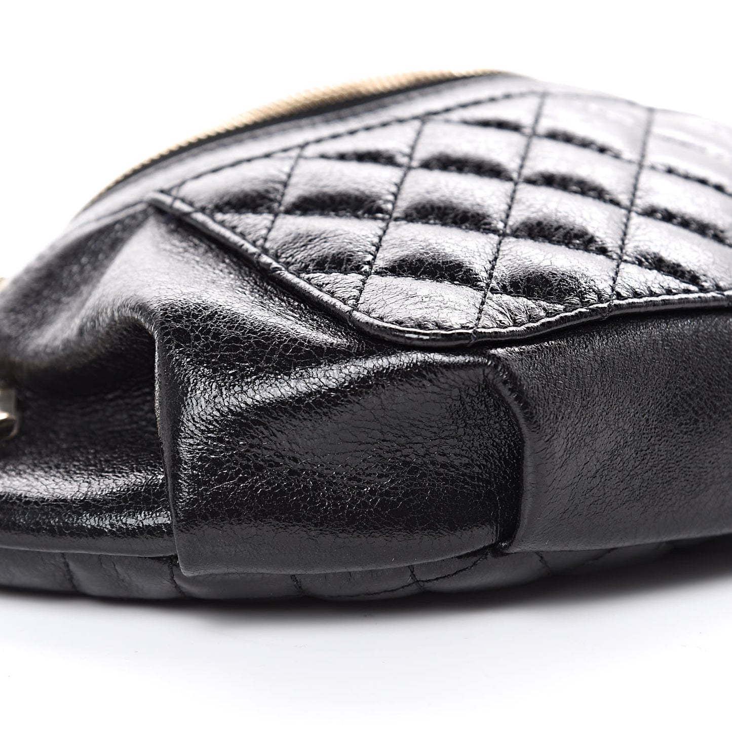 Crumpled Glazed Lambskin Quilted Waist Bag Fanny Pack Black