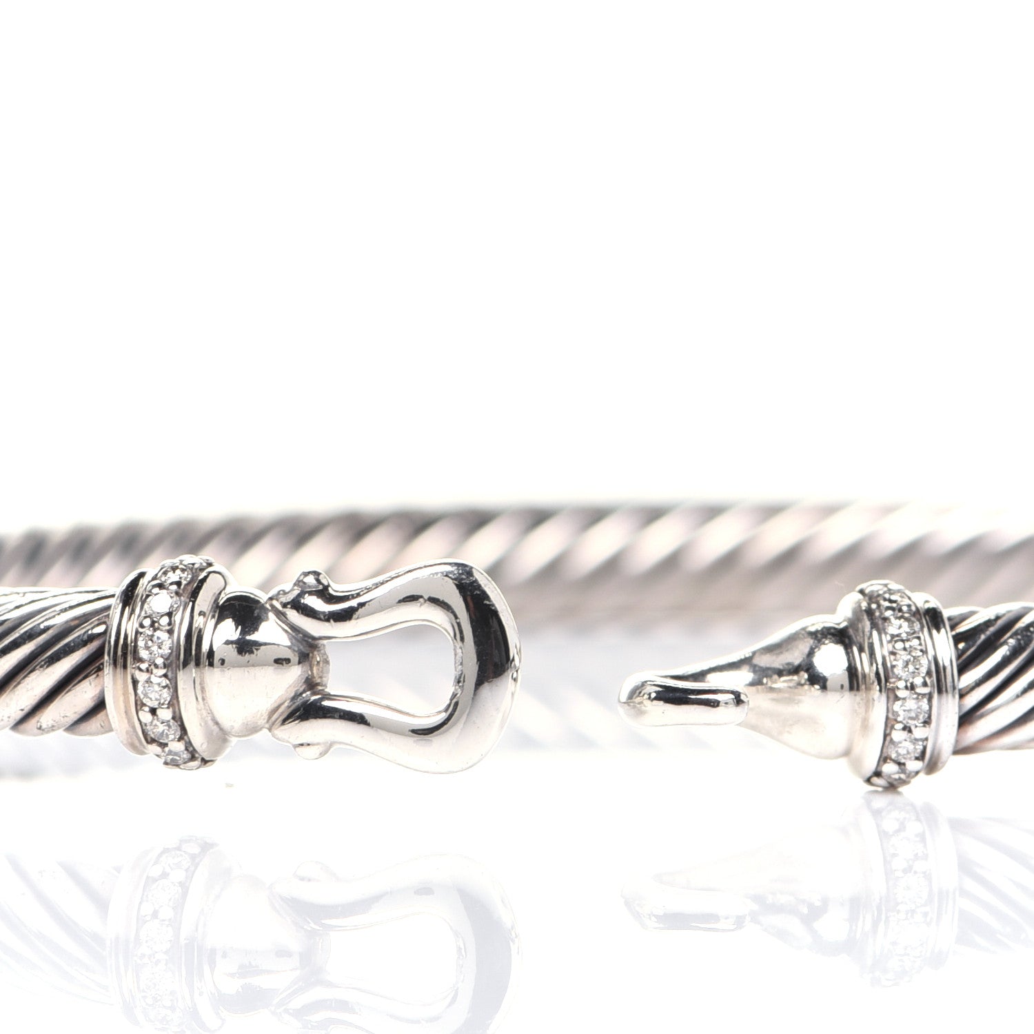 David Yurman Sterling Silver Diamond 5mm Cable Buckle Bracelet 4 of 5