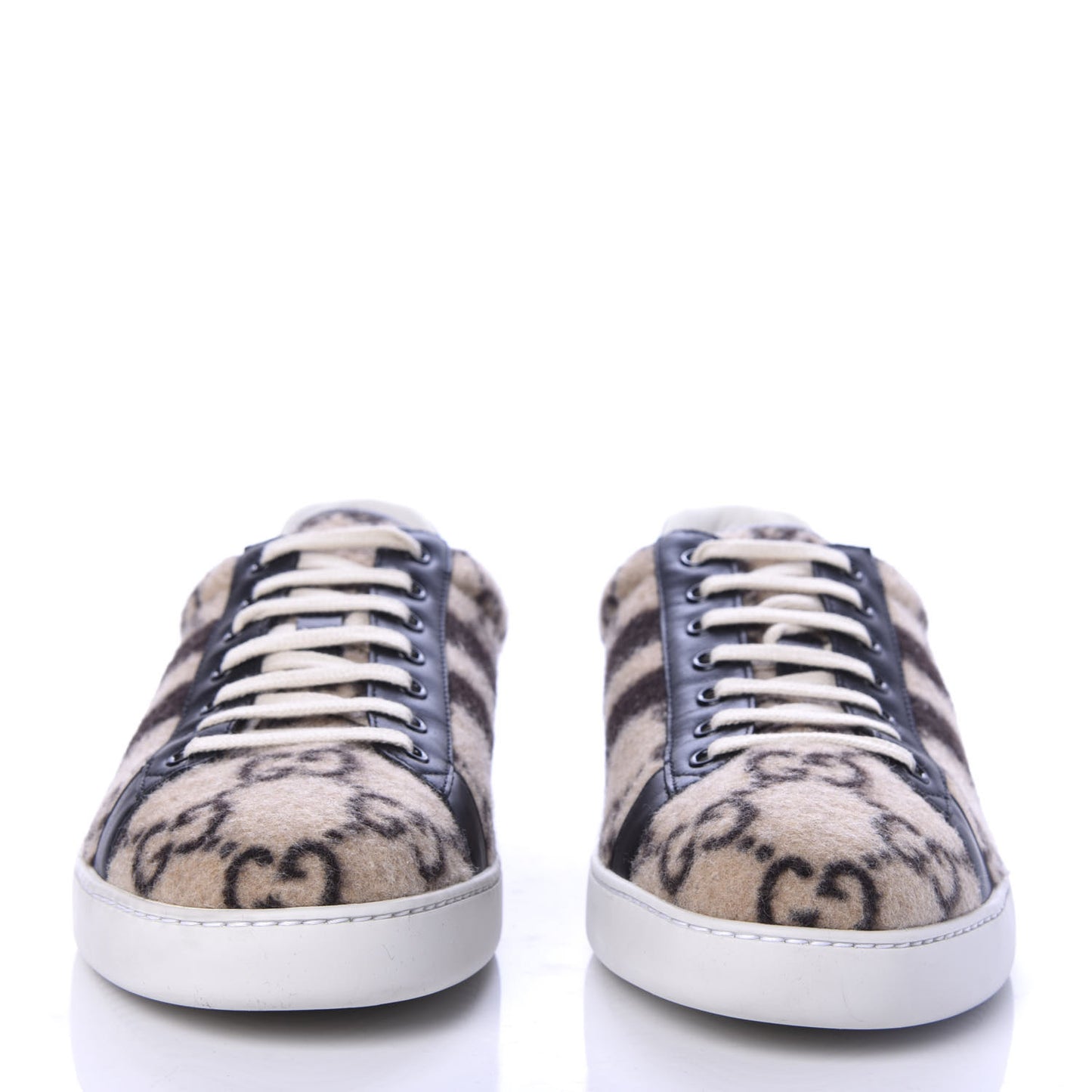 Covered Wool Big GG Monogram Mens Sneakers 11 Beige Black
