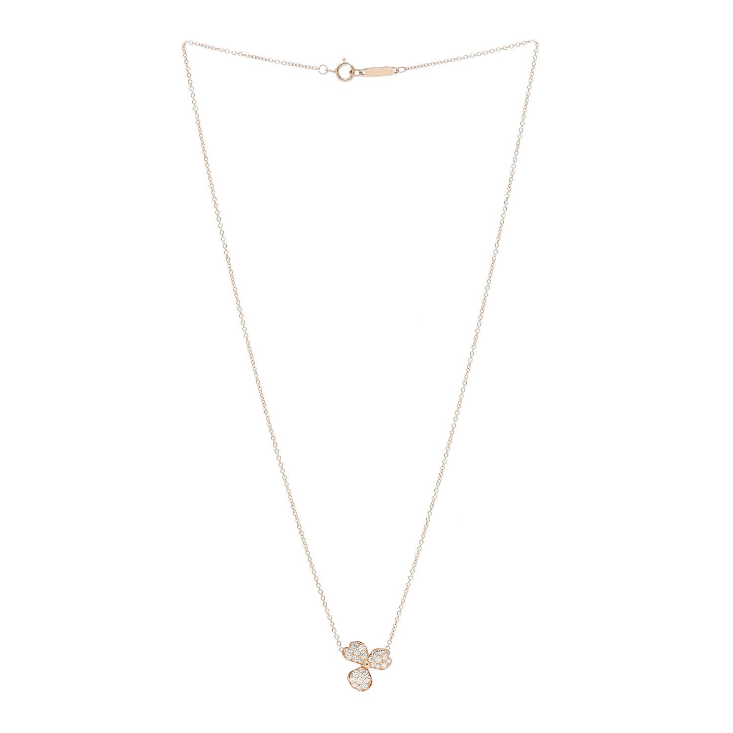 18K Rose Gold Diamond Paper Flowers Pave Pendant Necklace