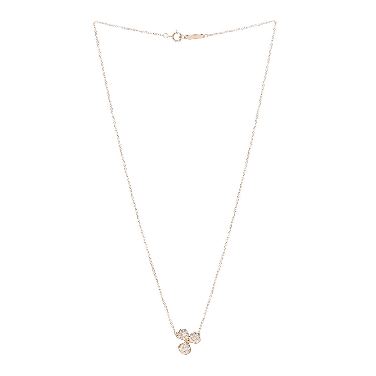Tiffany 18K Rose Gold Diamond Paper Flowers Pave Pendant Necklace 3 of 4