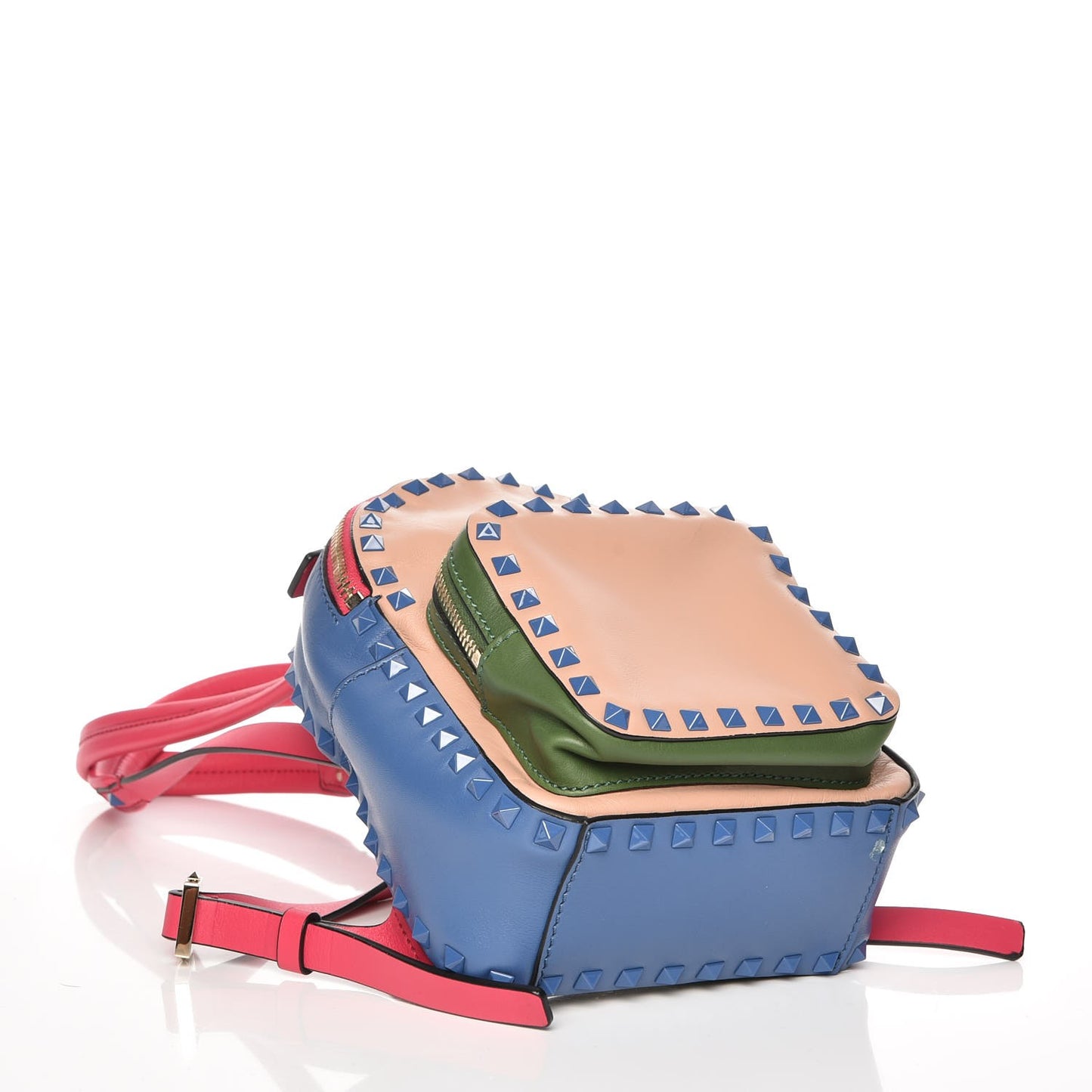 Calfskin Colorblock Mini Rockstud Backpack Skin Sorbet Indaco Green Deep Fuxia