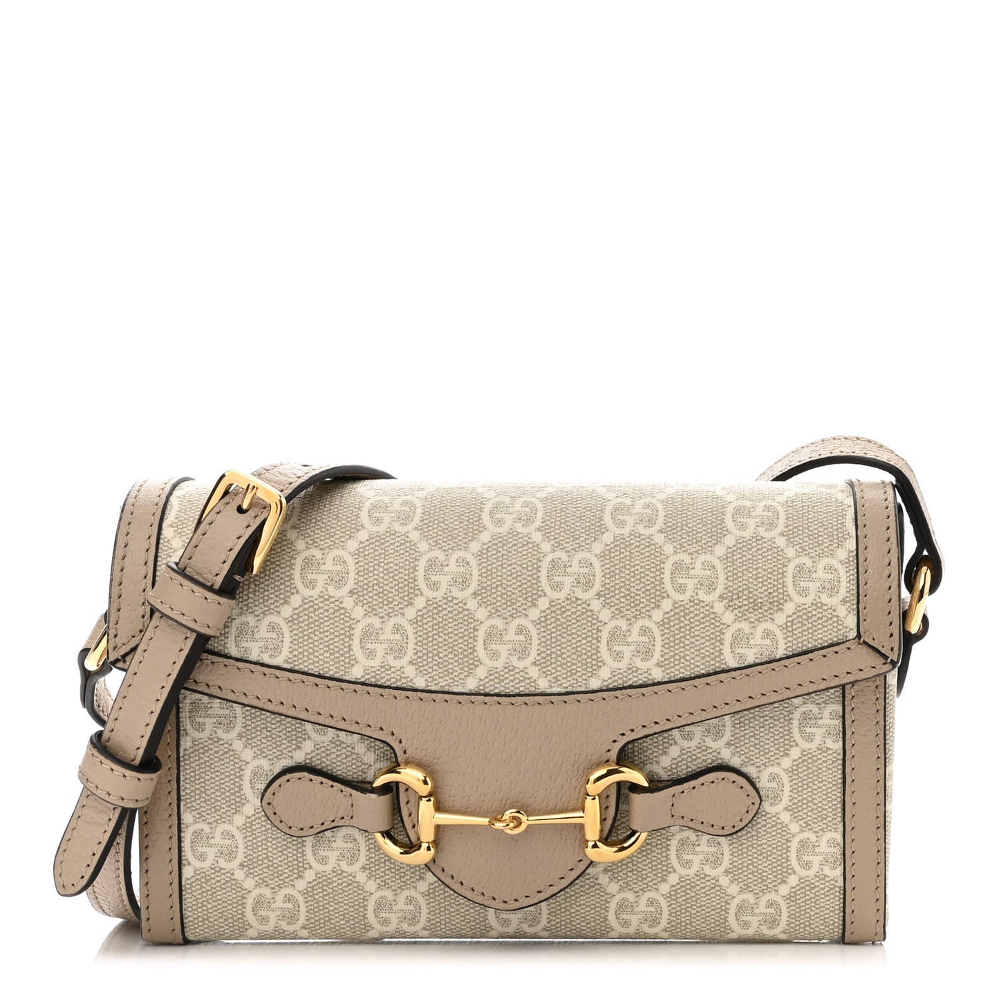 GG Supreme Monogram Textured Dollar Calfskin Mini Horsebit 1955 Shoulder Bag Beige Mystic White Oatmeal