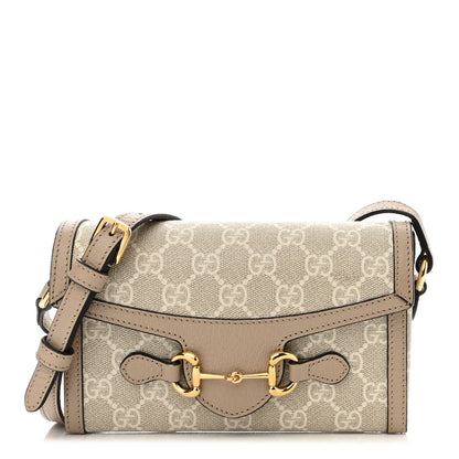 Gucci GG Supreme Monogram Textured Dollar Calfskin Mini Horsebit 1955 Shoulder Bag Beige Mystic White Oatmeal 1 of 10