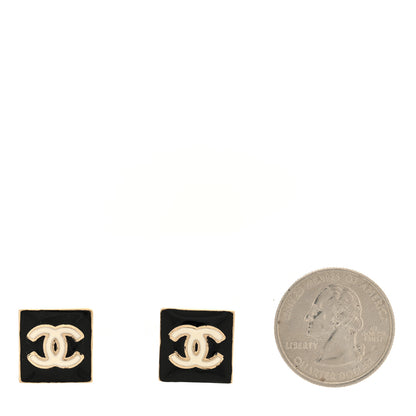 Chanel Enamel CC Square Earrings Black White 2 of 5