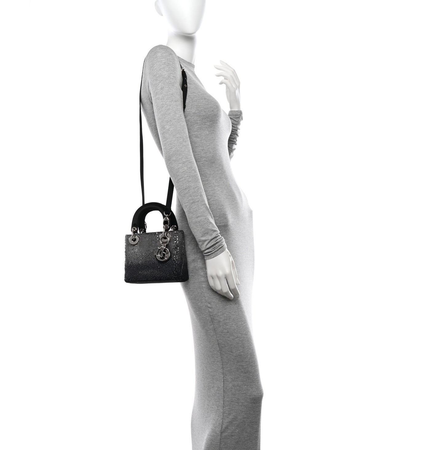 Satin Sequin Gradient Mini Lady Dior Black Silver