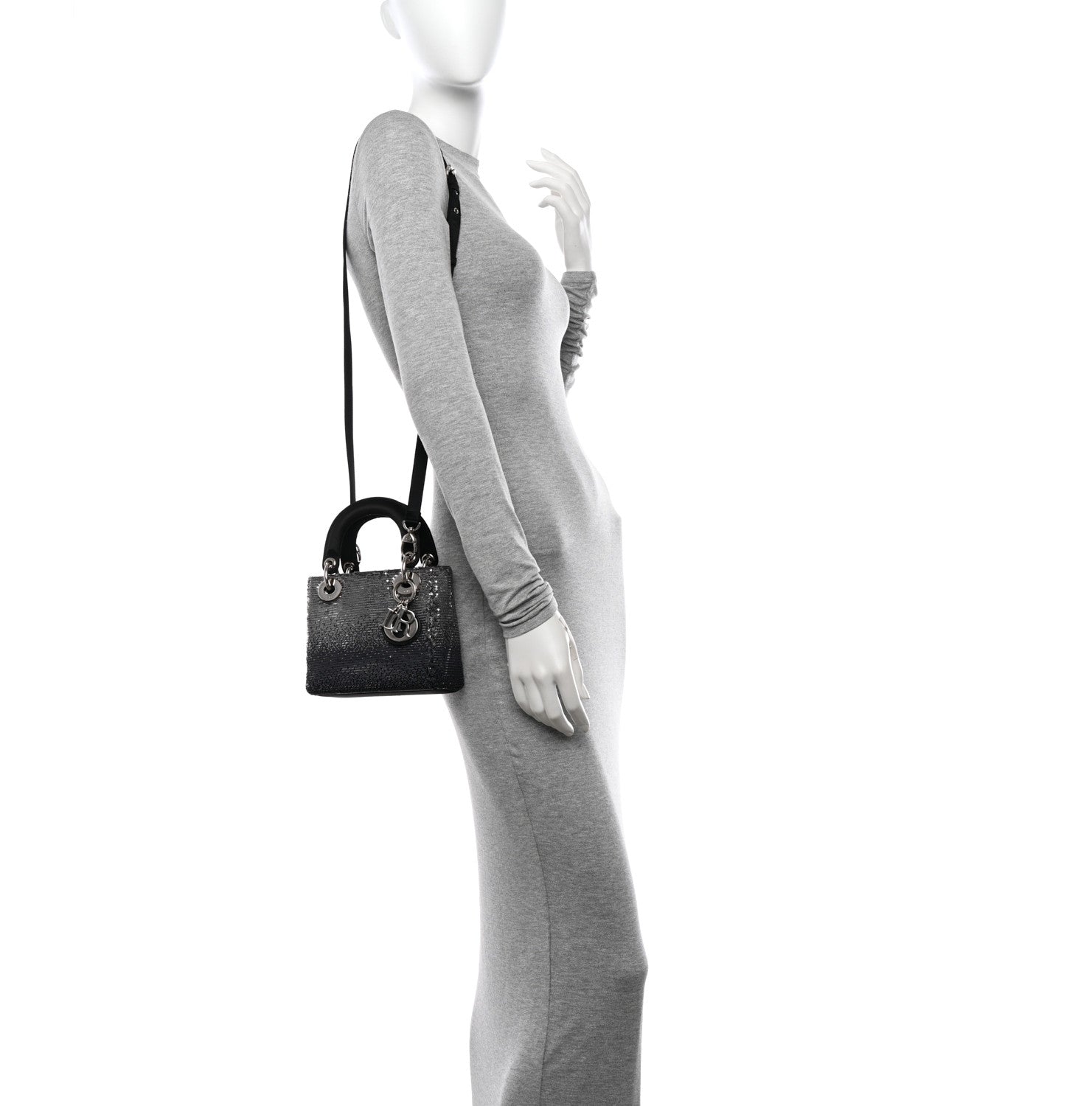 Christian Dior Satin Sequin Gradient Mini Lady Dior Black Silver 2 of 12