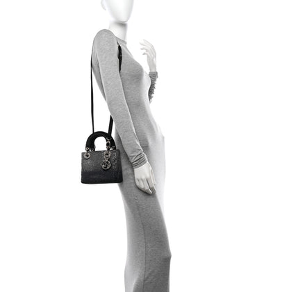 Christian Dior Satin Sequin Gradient Mini Lady Dior Black Silver 2 of 12