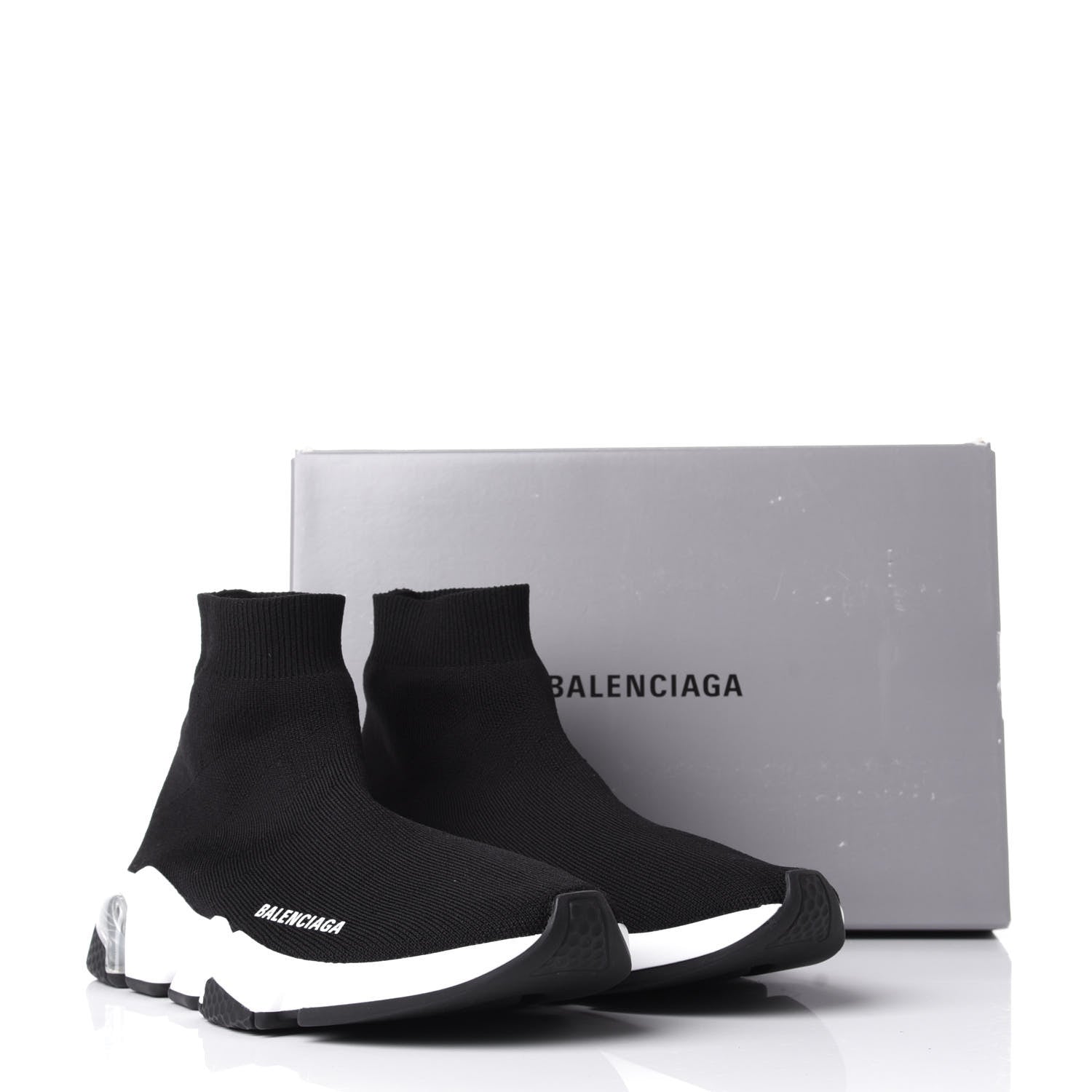 Balenciaga Neoprene Knit Womens Speed Clear Sole Sneakers 41 Black White 11 of 11