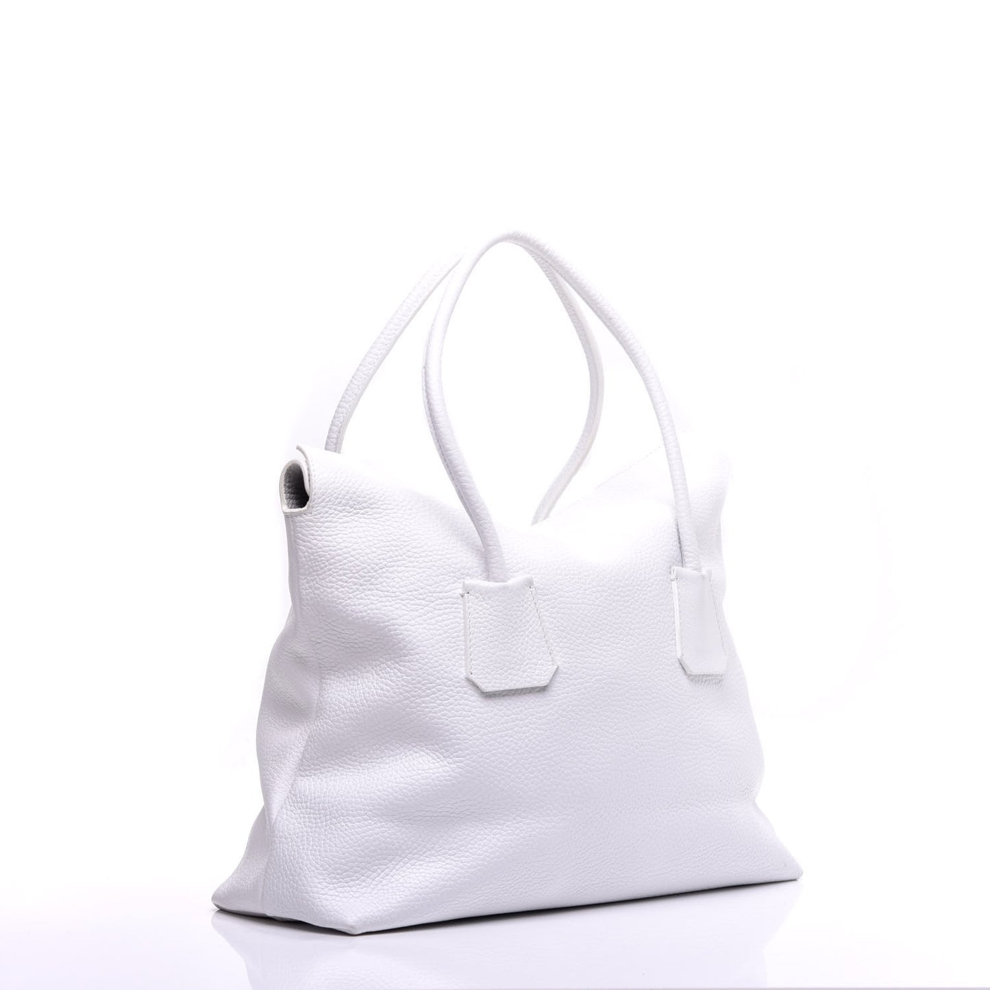 London Grainy Calfskin Medium Baynard Tote White