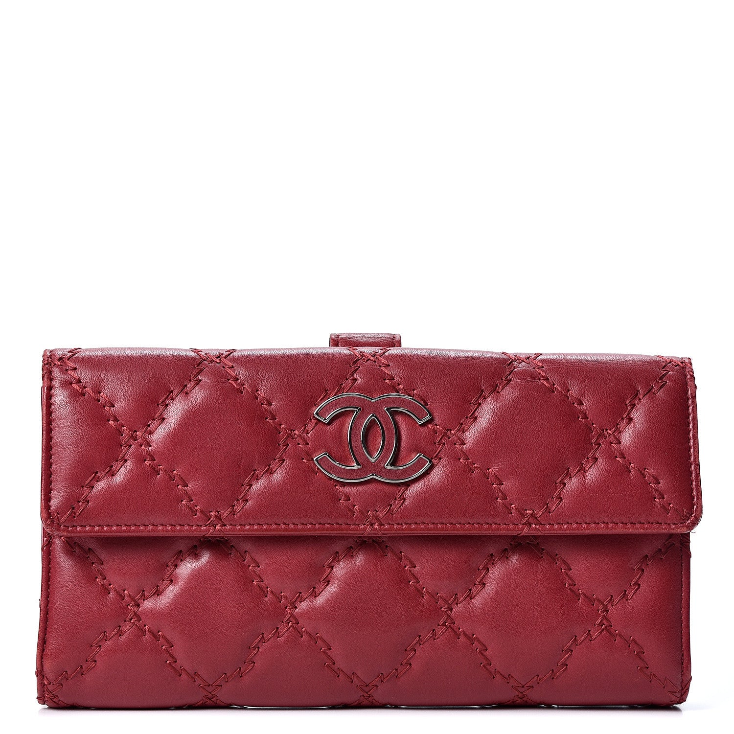 Chanel Calfskin Double Stitch Hamptons Flap Wallet Red 1 of 10