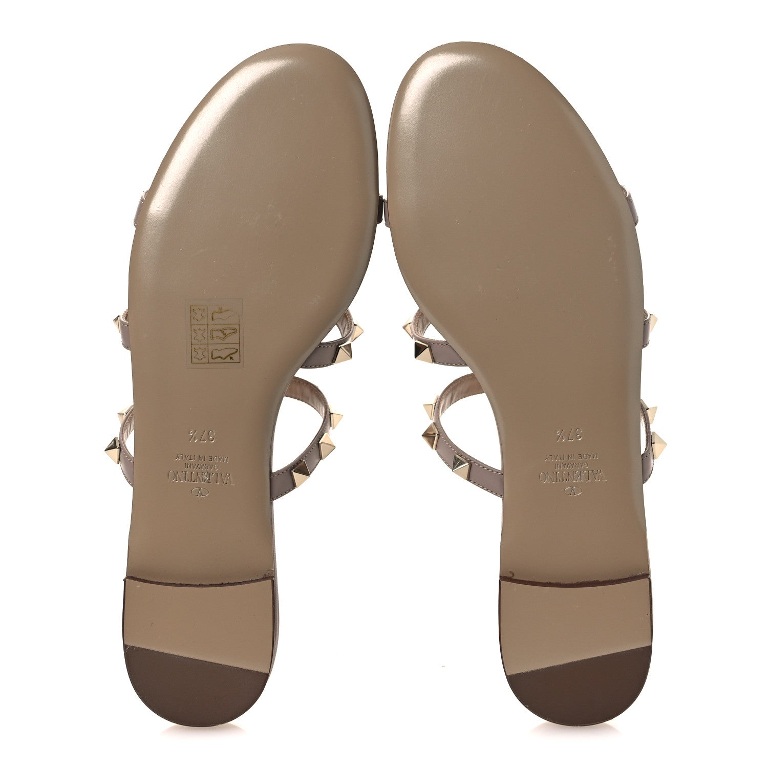 Valentino Garavani Calfskin Rockstud Caged Flat Slide Sandals 37.5 Poudre 7 of 14