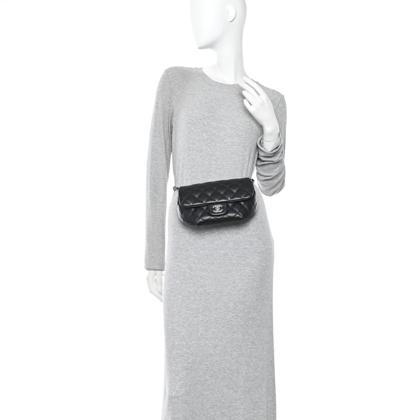 Calfskin Quilted CC Uniform Flap Belt Bag Black