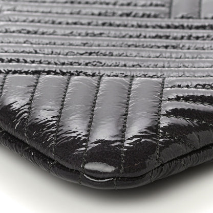 Chanel Distressed Patent Chevron Quilted Medium CC Crossing Cosmetic Case Black 9 of 12