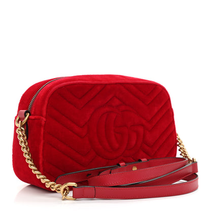 Gucci Velvet Matelasse Small GG Marmont Chain Shoulder Bag Hibiscus Red 3 of 8