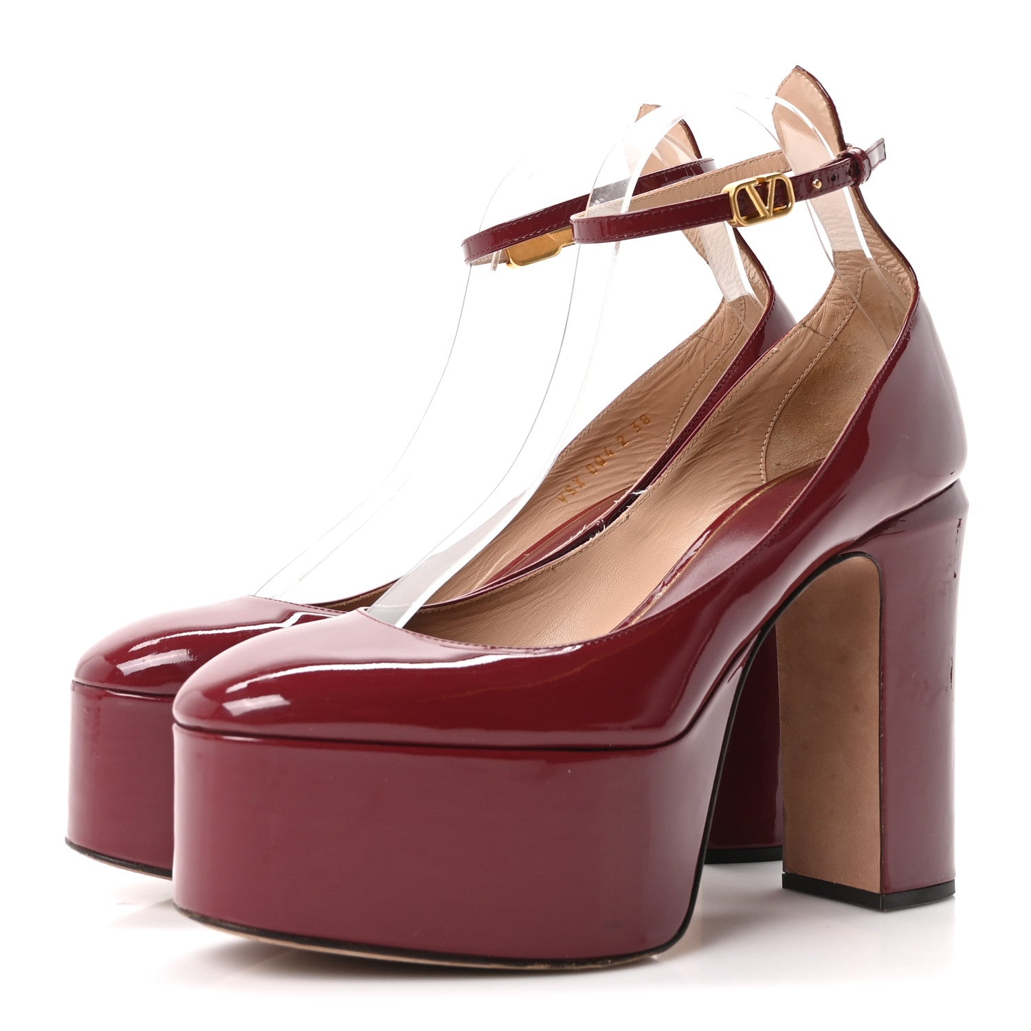 Valentino Garavani Patent Tan-Go 55/155mm Platform Sandals 38 Burgundy 4 of 9
