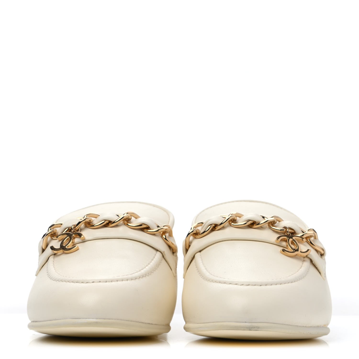 Chanel Lambskin Chain CC Mules 37 Ivory 2 of 4
