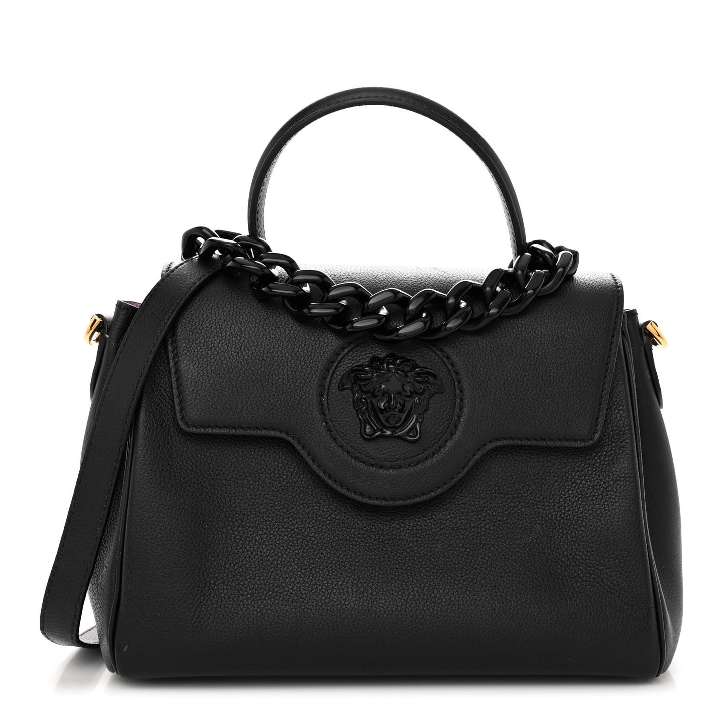 Grained Calfskin La Medusa Top Handle Bag Black Lilac
