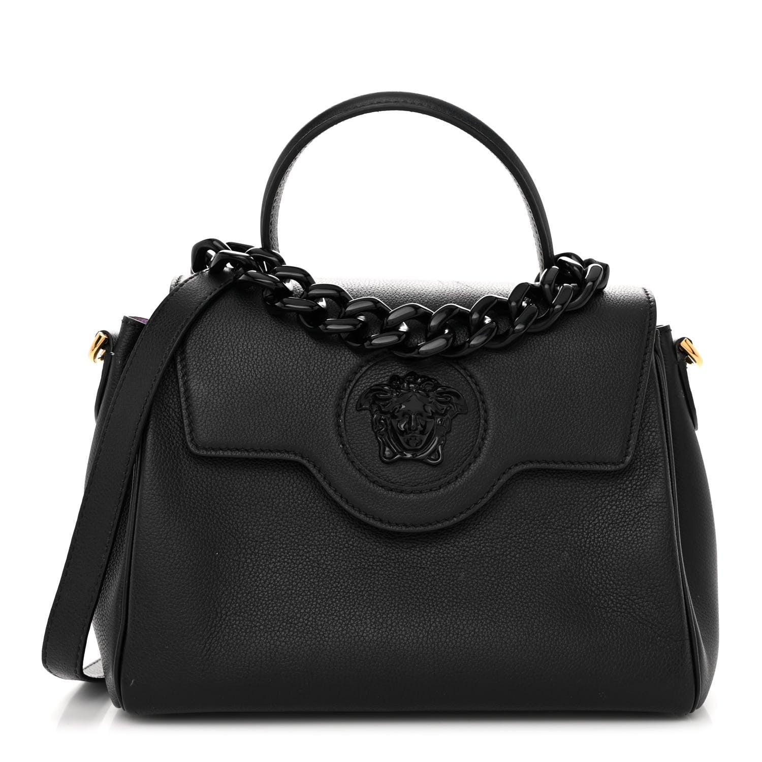 Versace Grained Calfskin La Medusa Top Handle Bag Black Lilac 1 of 10
