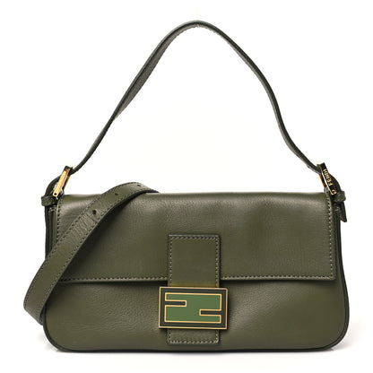 Fendi Vitello Flamingo Enamel Interchangeable Strap Baguette Verde Oliva 1 of 12