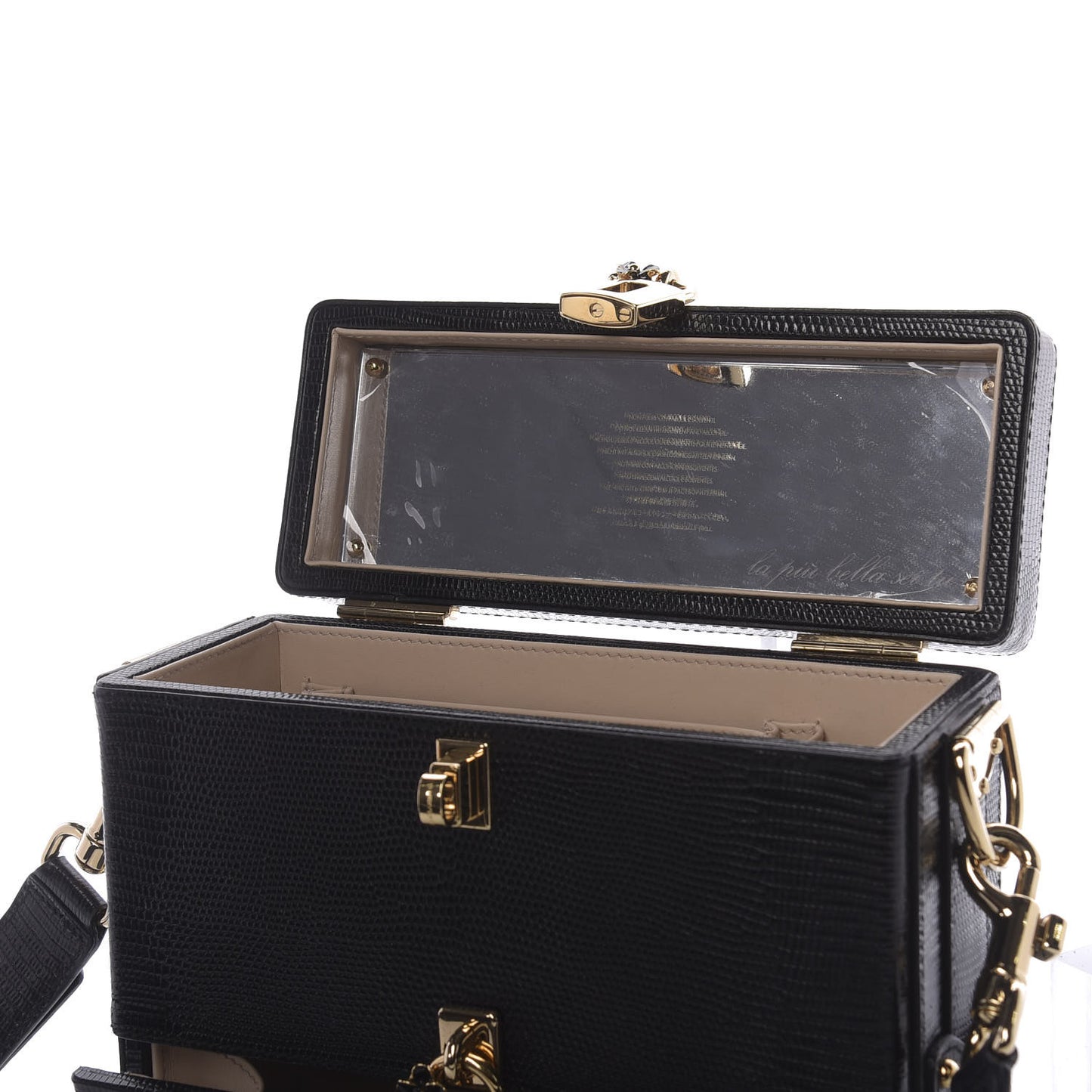 Lizard Embossed Calfskin Box Bag Black
