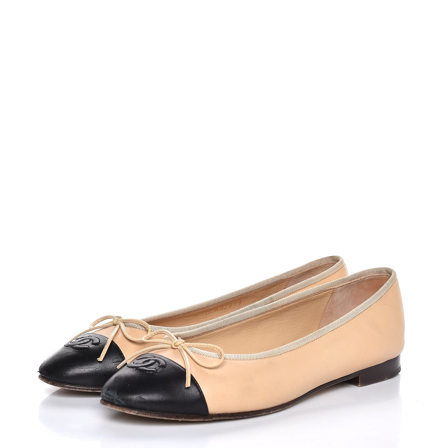Lambskin Cap Toe Ballerina Flats 39.5 Beige Black
