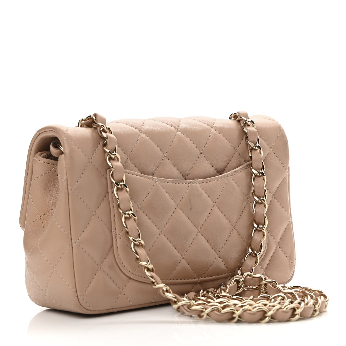 Lambskin Quilted Mini Rectangular Flap Beige