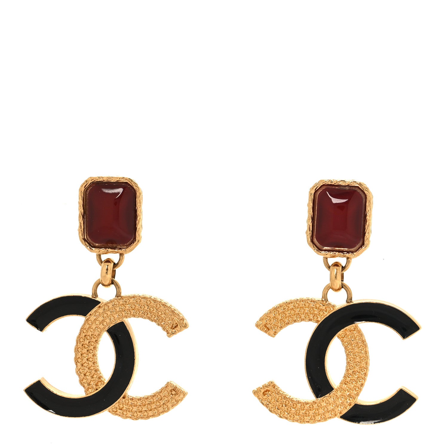 Chanel Metal Gripoix Enamel CC Drop Earring Red Black 1 of 5
