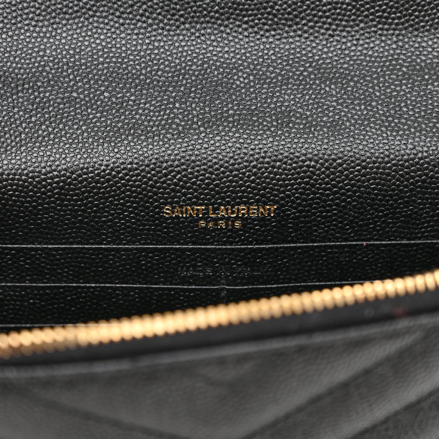 Grain De Poudre Matelasse Chevron Monogram Envelope Chain Wallet Black