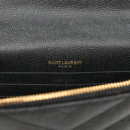 Saint Laurent Grain De Poudre Matelasse Chevron Monogram Envelope Chain Wallet Black 6 of 10
