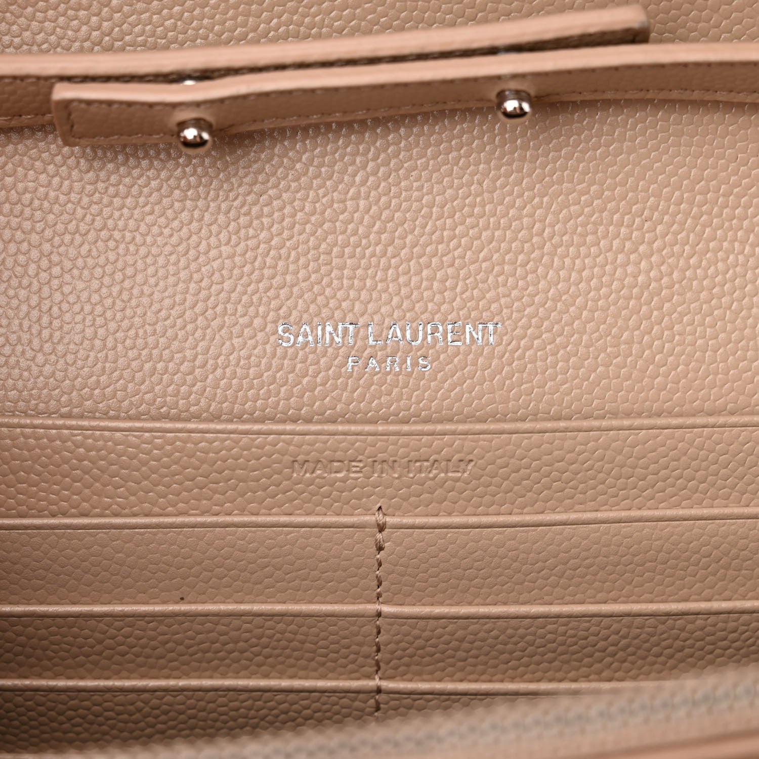 Saint Laurent Grain De Poudre Matelasse Chevron Monogram Chain Wallet Dark Beige 6 of 9