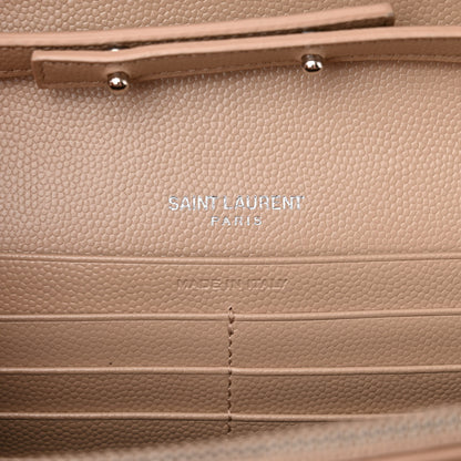 Saint Laurent Grain De Poudre Matelasse Chevron Monogram Chain Wallet Dark Beige 6 of 9