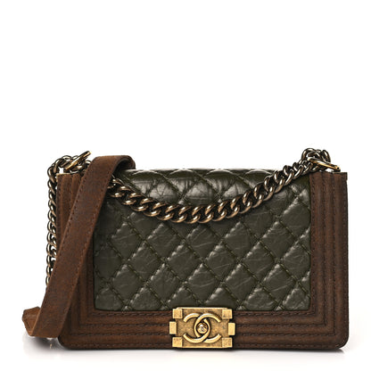 Chanel Aged Calfskin Nubuck Quilted Medium Boy Flap Brown Green 1 of 12