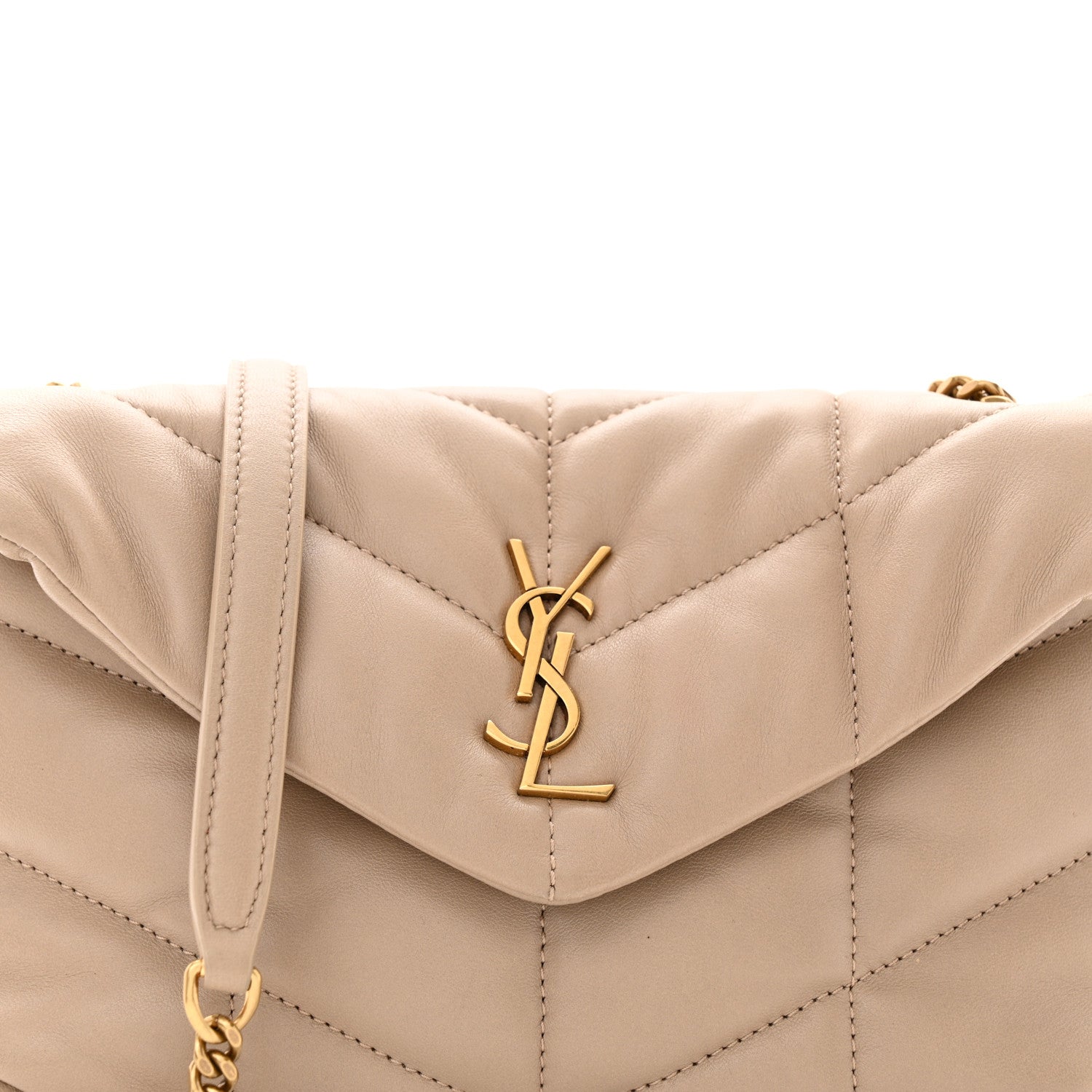 Saint Laurent Lambskin Quilted Toy Loulou Puffer Monogram Chain Satchel Nude Powder 8 of 11