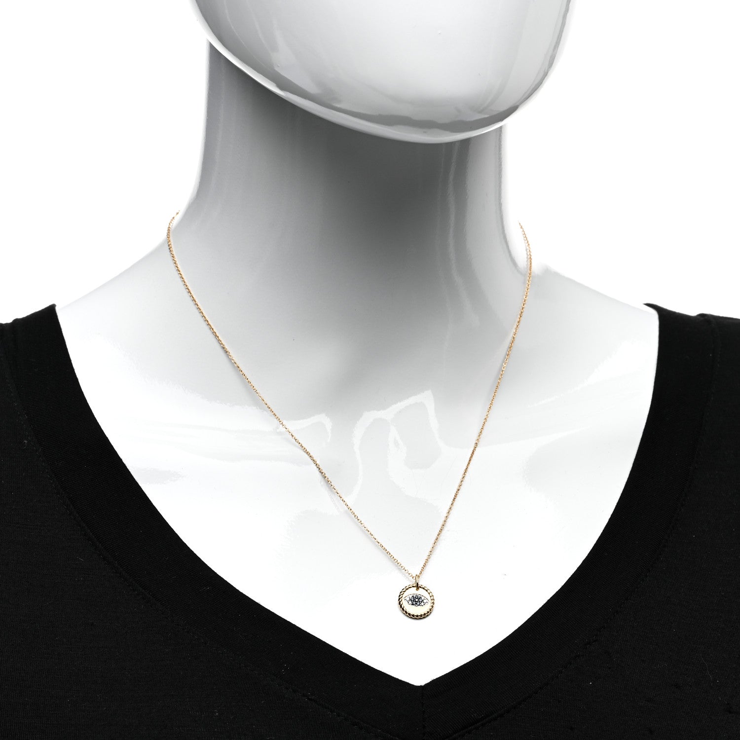 David Yurman 18K Yellow Gold Blue Sapphire Diamond Evil Eye Necklace 2 of 5