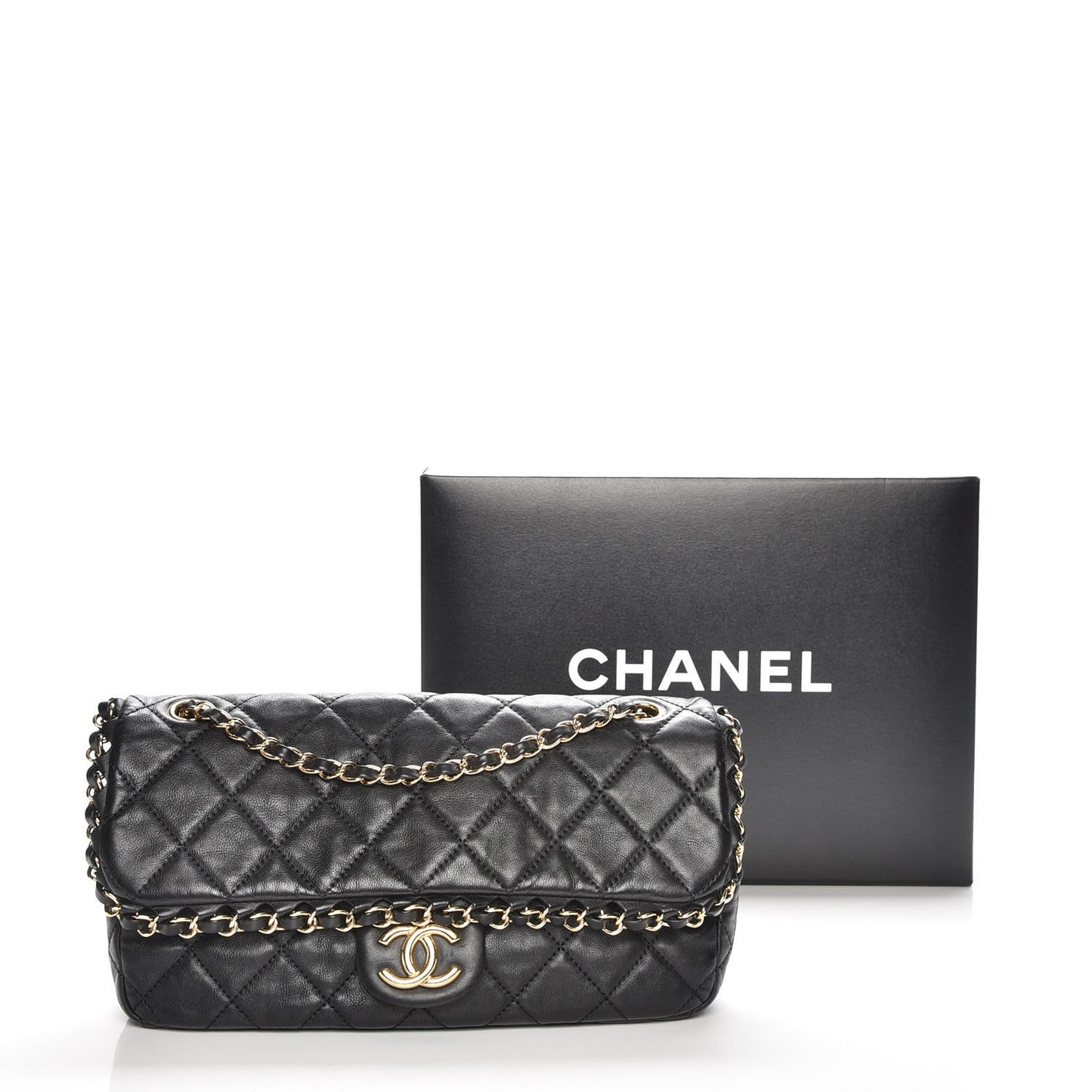 Calfskin Quilted Medium Chain Me Flap Black