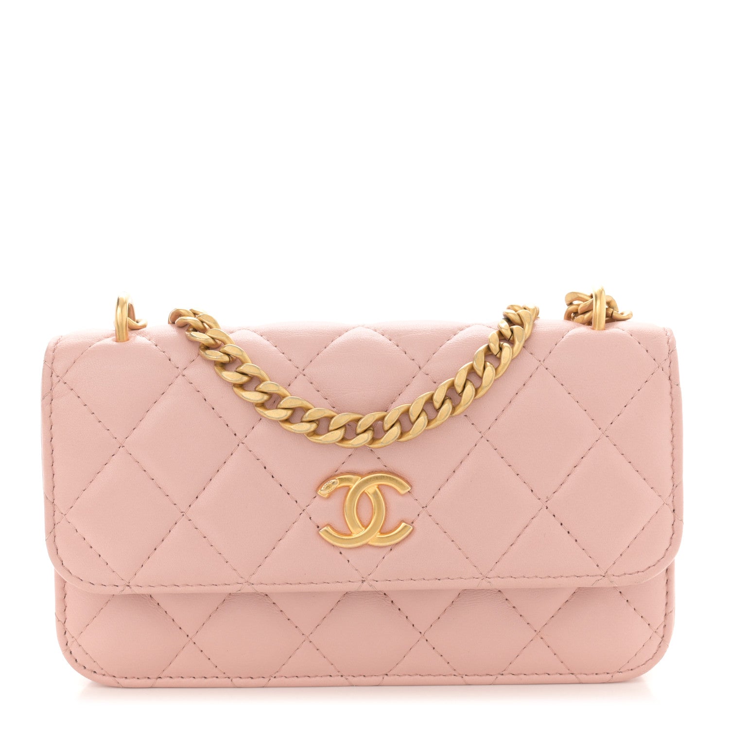 Chanel Lambskin Quilted Sweet Camellia Flap Phone Holder With Chain Pink 1 of 11
