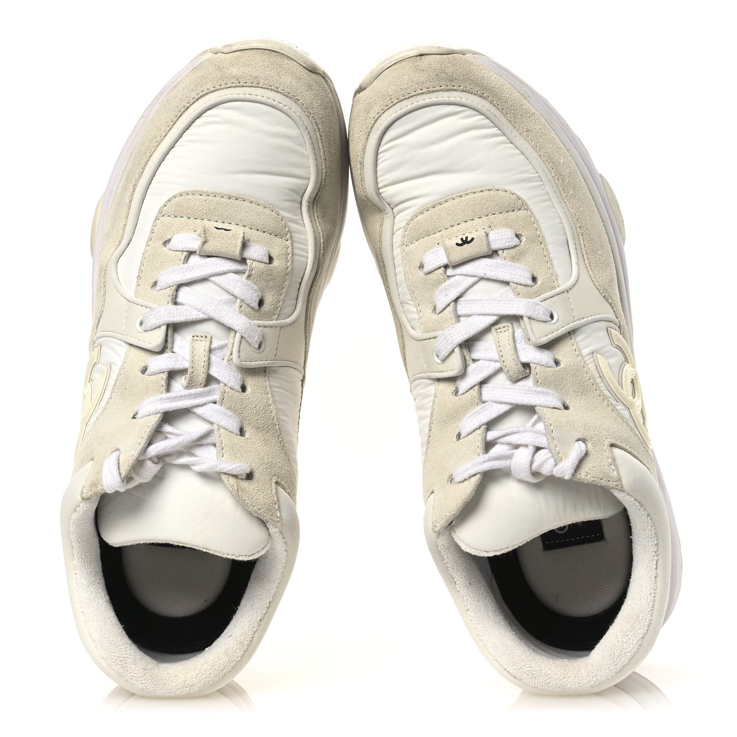 Chanel Suede Calfskin Fabric CC Sneakers 39 White 2 of 14