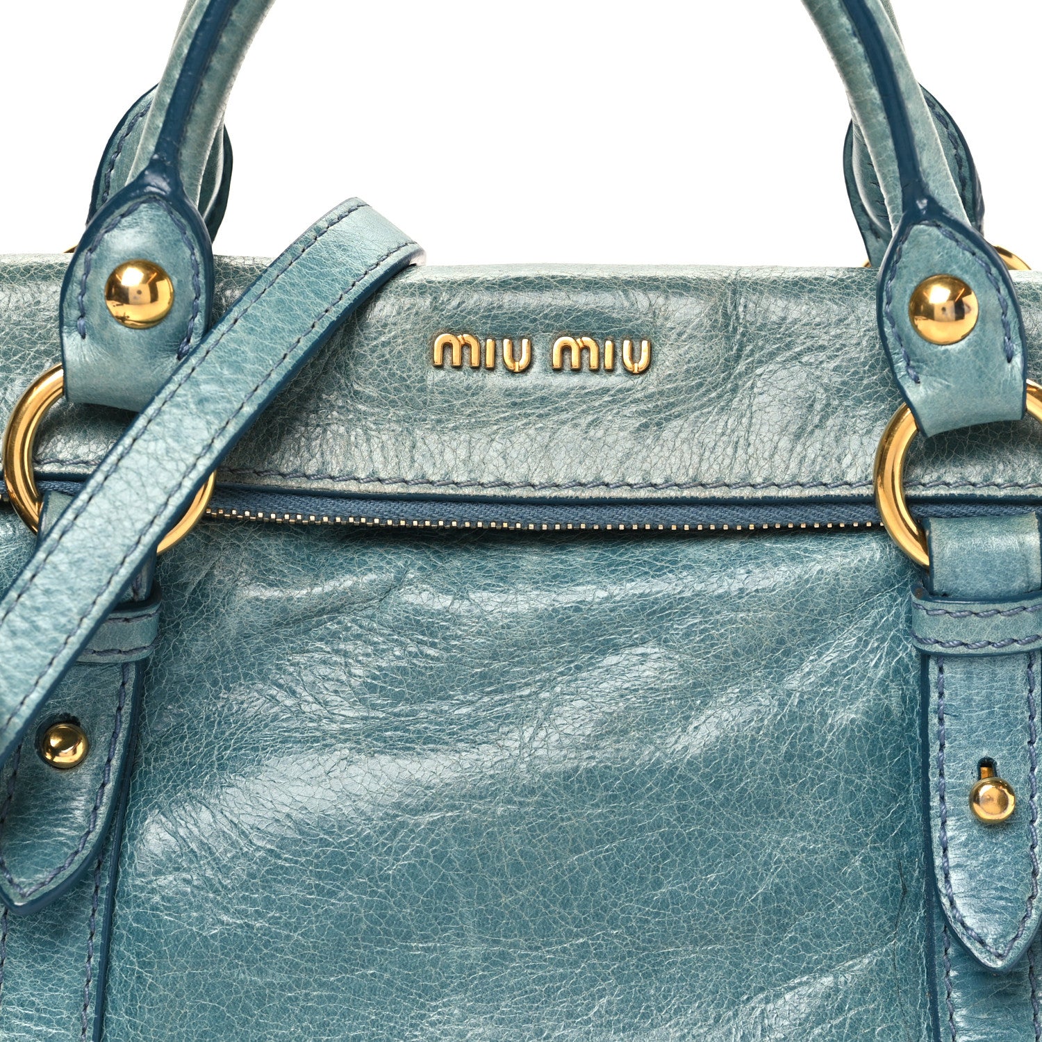Miu Miu Vitello Lux Mini Bow Bag Blue 7 of 11