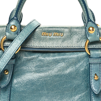 Miu Miu Vitello Lux Mini Bow Bag Blue 7 of 11