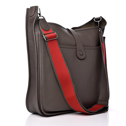 Hermes Taurillon Clemence Amazone Evelyne III TGM Etain Rouge Casaque 2 of 11