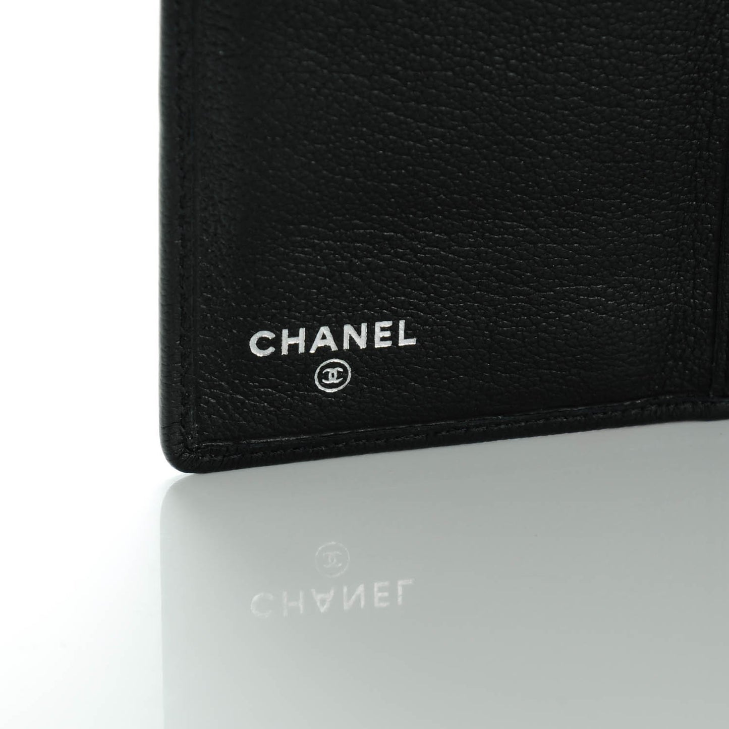 Goatskin Camellia Embossed Yen Wallet Black