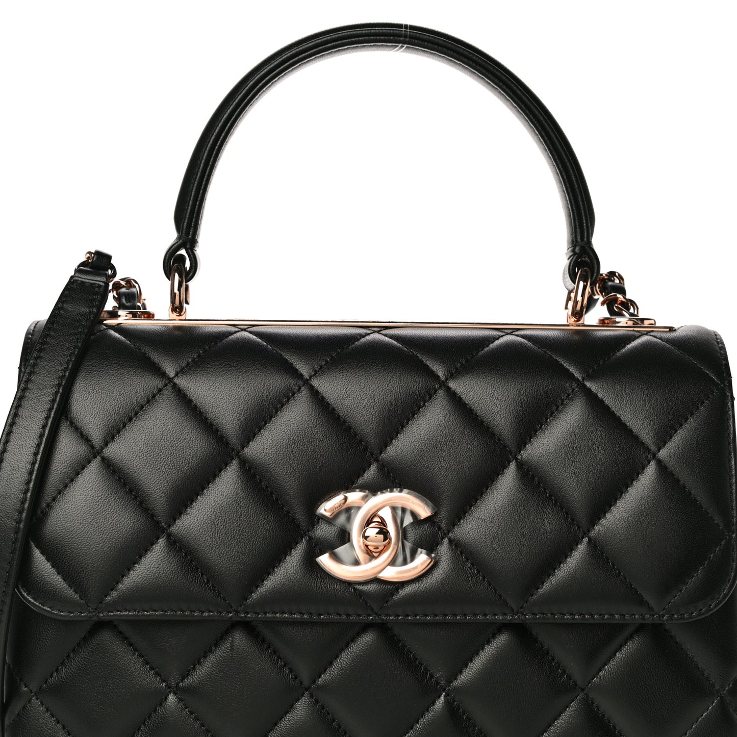 Lambskin Quilted Small Trendy CC Dual Handle Flap Bag Black